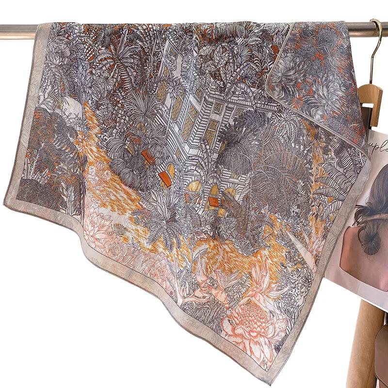 New Luxury Floral Print Velvet 70cmSquare Scarf Women Hair Headband Soft Cotton Neckerchief Female Neck Tie Lady Head Hijab Gift