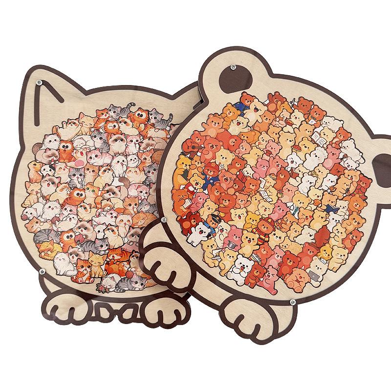 Cartoon Wooden Cat Puzzles Relaxation and Stress Relief Jigsaw Toys Educational Toy Cute Animal Home Decor Gift