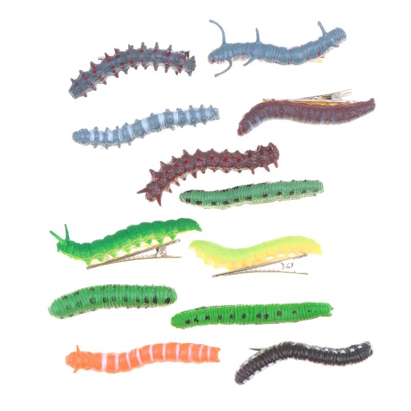 6/12Pcs Simulation Spooky Caterpillars Hair Clip Funny Creative 3D Crawl Insect Duckbill Clip Hairpin Prank Party Hair Accessory