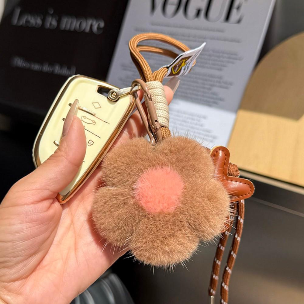 New Mink Fur Flower Keychain Handmade Sunflower Plush Hanging Ornament Backpack Hanging Chain Car Keychain Women's Bag Pendant