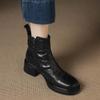 Krazing Pot Sheepskin Round Toe Thick Heels Chelsea Boots Size 42 High Quality Women Keep Warm Metal Buckle Ankle Boots