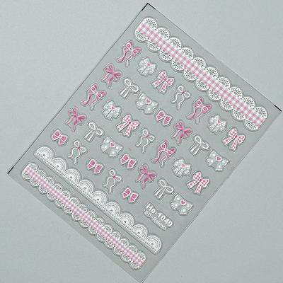 1Pcs 5D Relief Kawaii Lace Series Nail Art Stickers Pink Bow Heart Nail Decoration Decals Self-Adhesive Manicure Accessories Diy