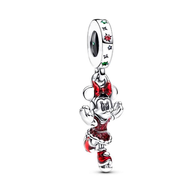 Disney Mickey Minnie Friends Dangle Charm Beads European Silver Bracelet Necklace DIY Jewelry Gift for Kids