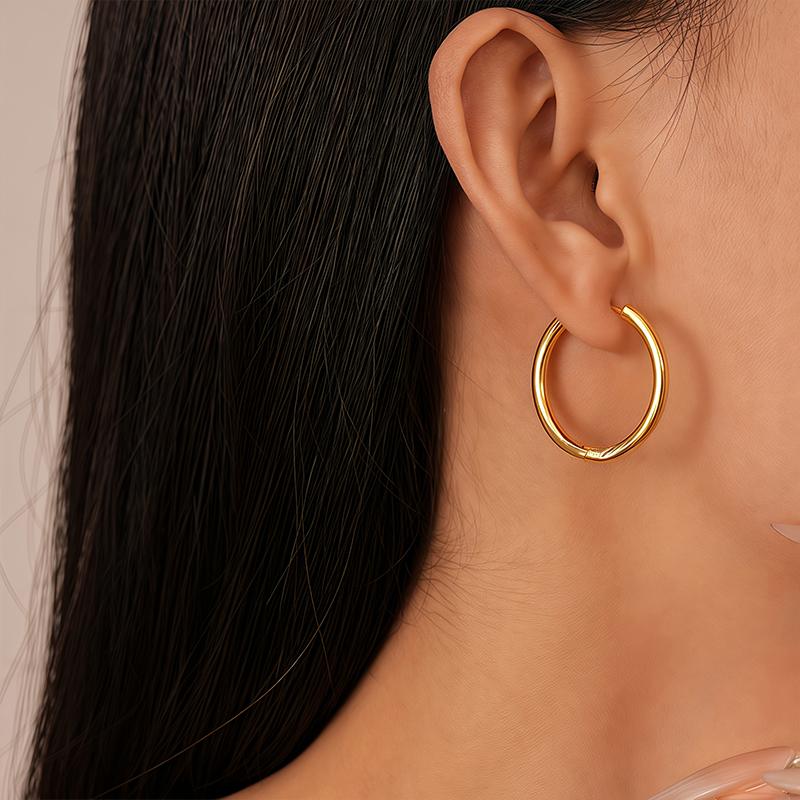 Gold Plated Hoop Earrings for Women Titanium Steel Classic Round Design Hypoallergenic Perfect for Daily Wear Gifts 2.5/3cm