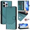 For iPhone 15 Pro Max Case Imprinted Honeycomb RFID Blocking Leather Phone Cover with Strap