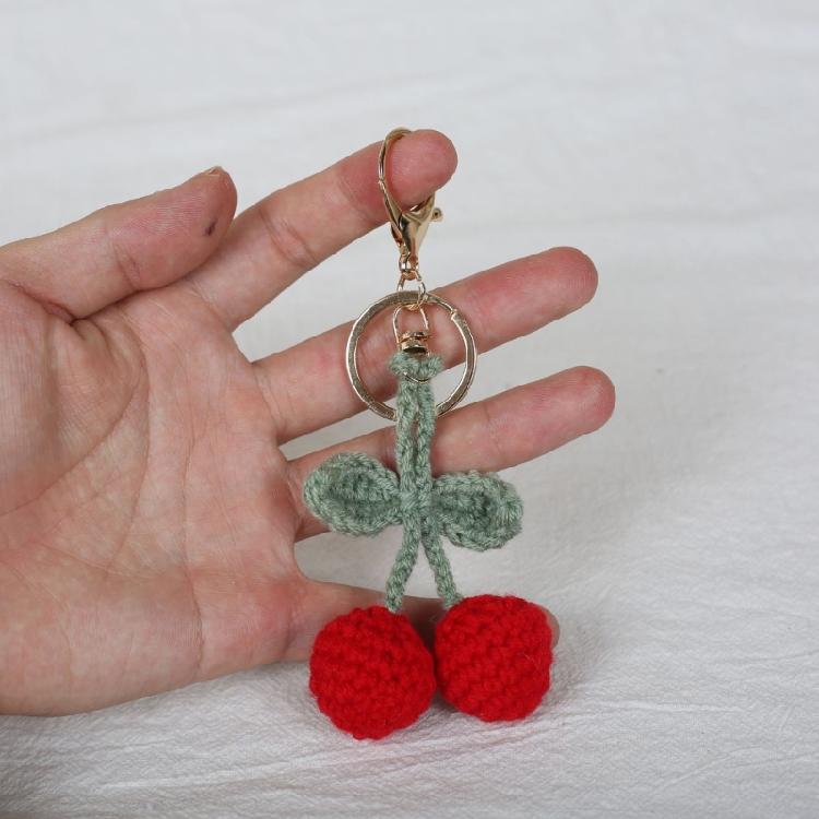 Stylish Crocheted Cherry Keychain Handmade Plush Fruit Pendant for Women Wallet Multifunctional Backpack Accessory