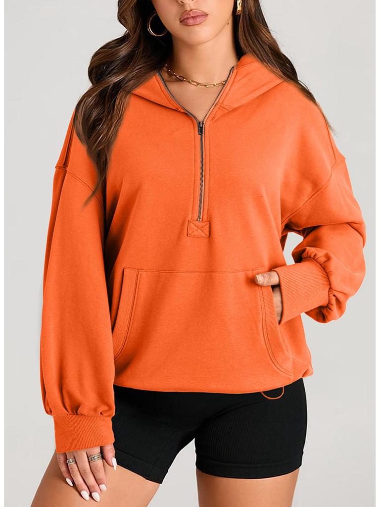 2026 Women's Autumn/Winter European & American Solid Color Long Sleeve Hooded Zip-Up Sweatshirt with Pockets