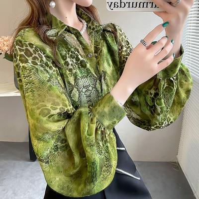 Spring Autumn Embroidery Long Lantern Sleeve Shirt Women Elegant Fashion All-match Blouse Female Buttons Top