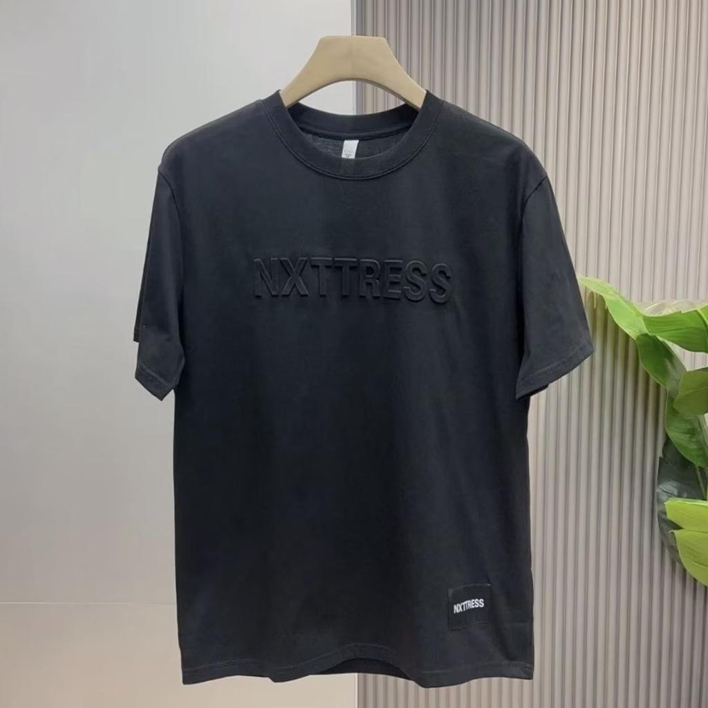 European 3D Pure Cotton Three-Dimensional Letter Short-Sleeved Textured T-Shirt Men'S Top Handsome Loose Bottoming Shirt Steel Stamp Trend Half