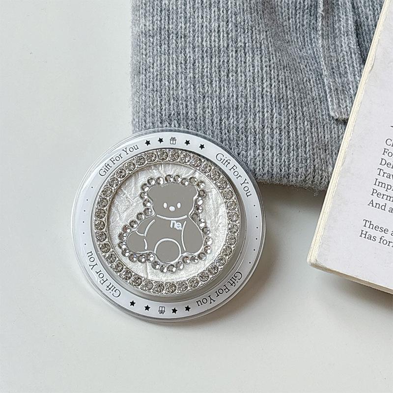 Creative Magnetic Desktop Drama Mobile Phone Airbag Holder Rhinestone Bear Mirror Advanced Sense Ring Female