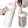 Cute Pink Bow Straw Water Bottle Fashionable Travel Safe Odorless Large-capacity Portable Water Bottle For Travel Z5W3
