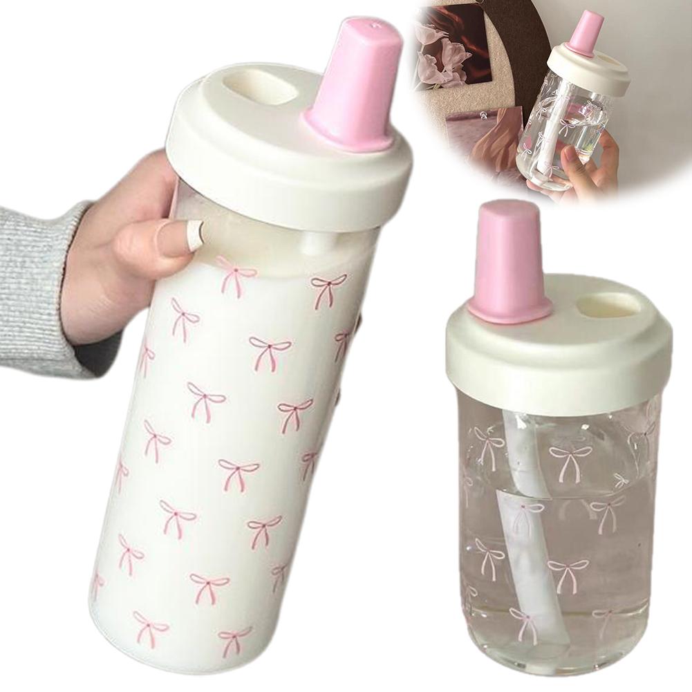 Cute Pink Bow Straw Water Bottle Fashionable Travel Safe Odorless Large-capacity Portable Water Bottle For Travel Z5W3