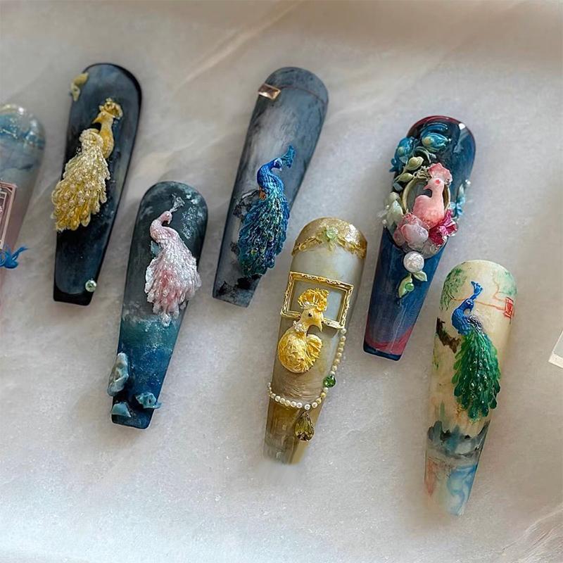 Mold Silicone Nail Art Decorations Diy Nail Mold Peafowl Shape Photo Frame Chinese Style Stereoscopic Stamping Plate Nail Seal