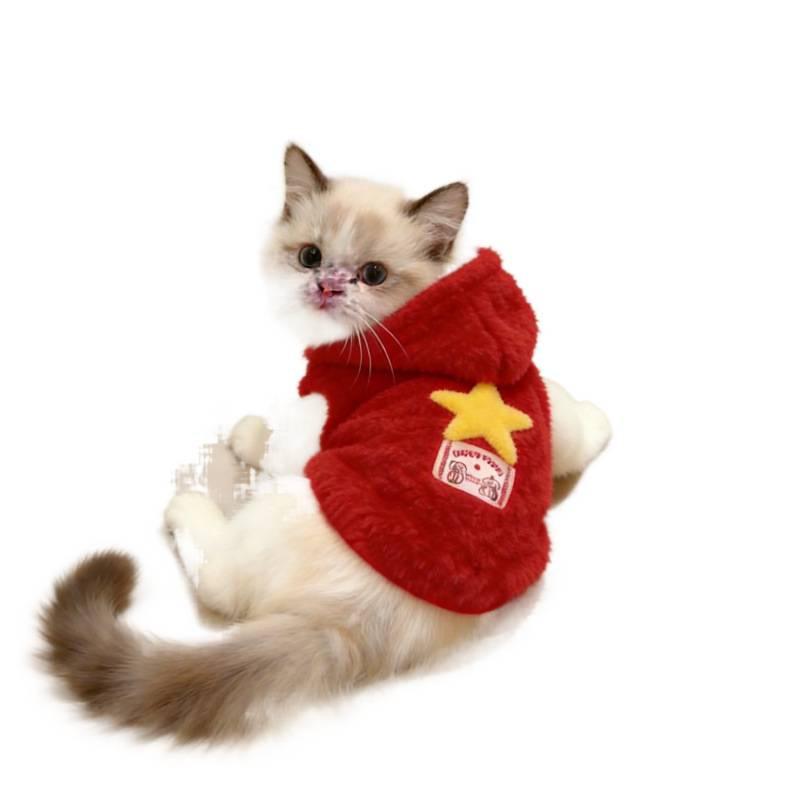 Cat clothes winter warm plush hooded jacket anti-hair loss autumn and winter cute star doll plush vest