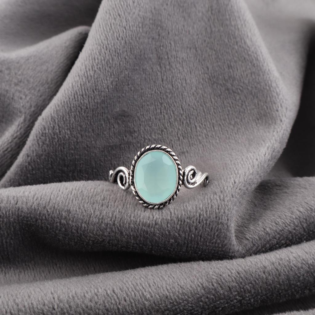 Aqua Chalcedony Ring, 925 Solid Sterling Silver Jewelry, Gemstone Ring, Gift For Her Handmade Dainty Jewelry