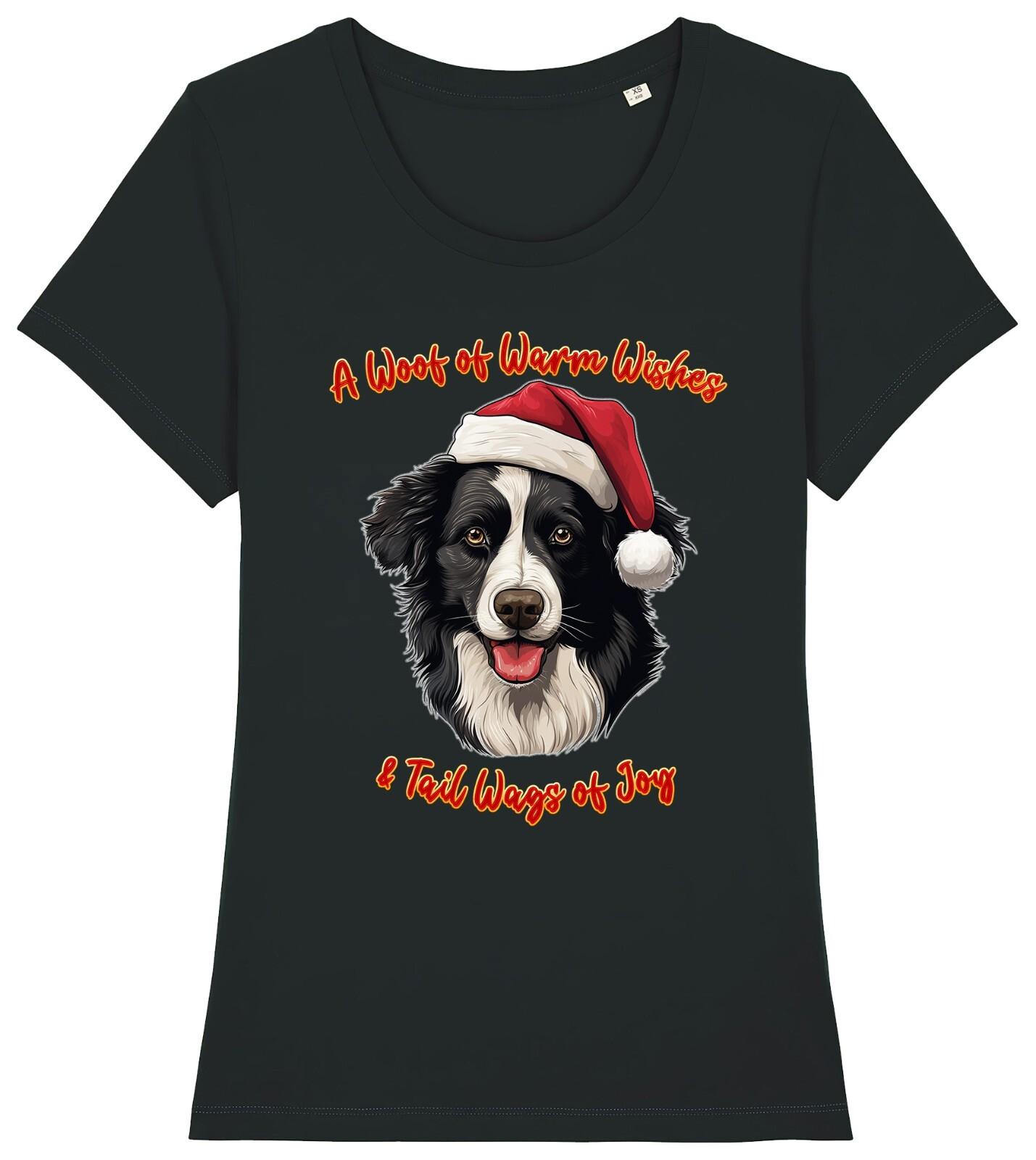 Womens BORDER COLLIE Christmas T-Shirt Mens Womens Tees Top Santa Dog Lover Woof Wishes Gift Mum Aunt M