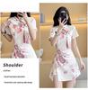 Elastic Floral Cheongsam Dress Set for Young Women