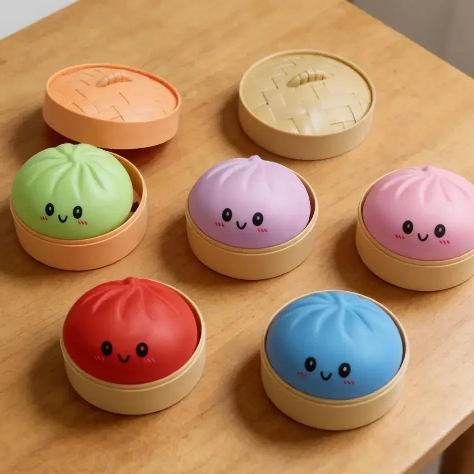 Mini-Quetsch-Dumpling, realistisches Brötchen, sensorisches Fidget-Spielzeug, farbiger Glitzer-Dampfbrötchen-Dekompressionsball, kleines Quetschspielzeug