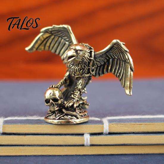 Unique Dark Art Collectible Eagle Skull Figurine, Small Vintage Bird Statue, Solid Brass Decorative Aged Bronze Figure Sculpture for Home Office Desk