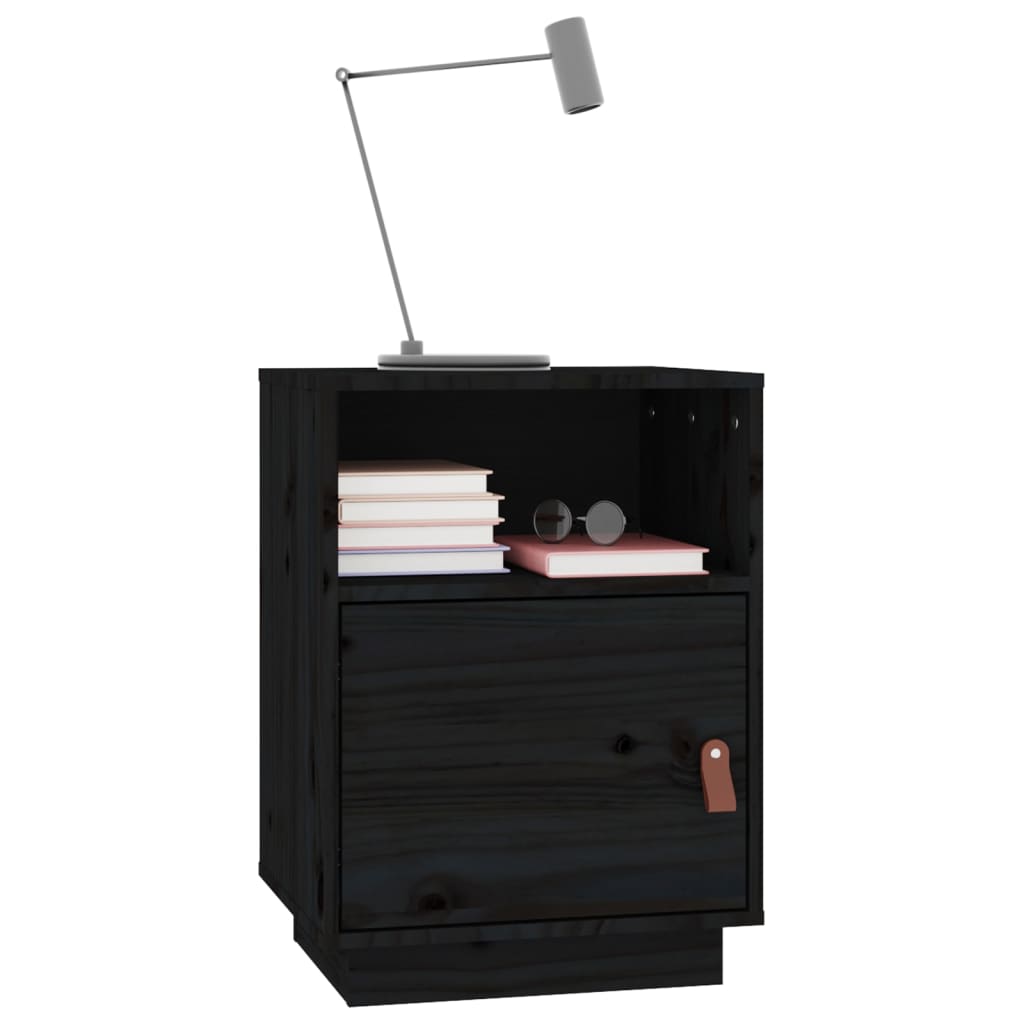 Nightstand Black 40x34x55 Cm Solid Pine Wood