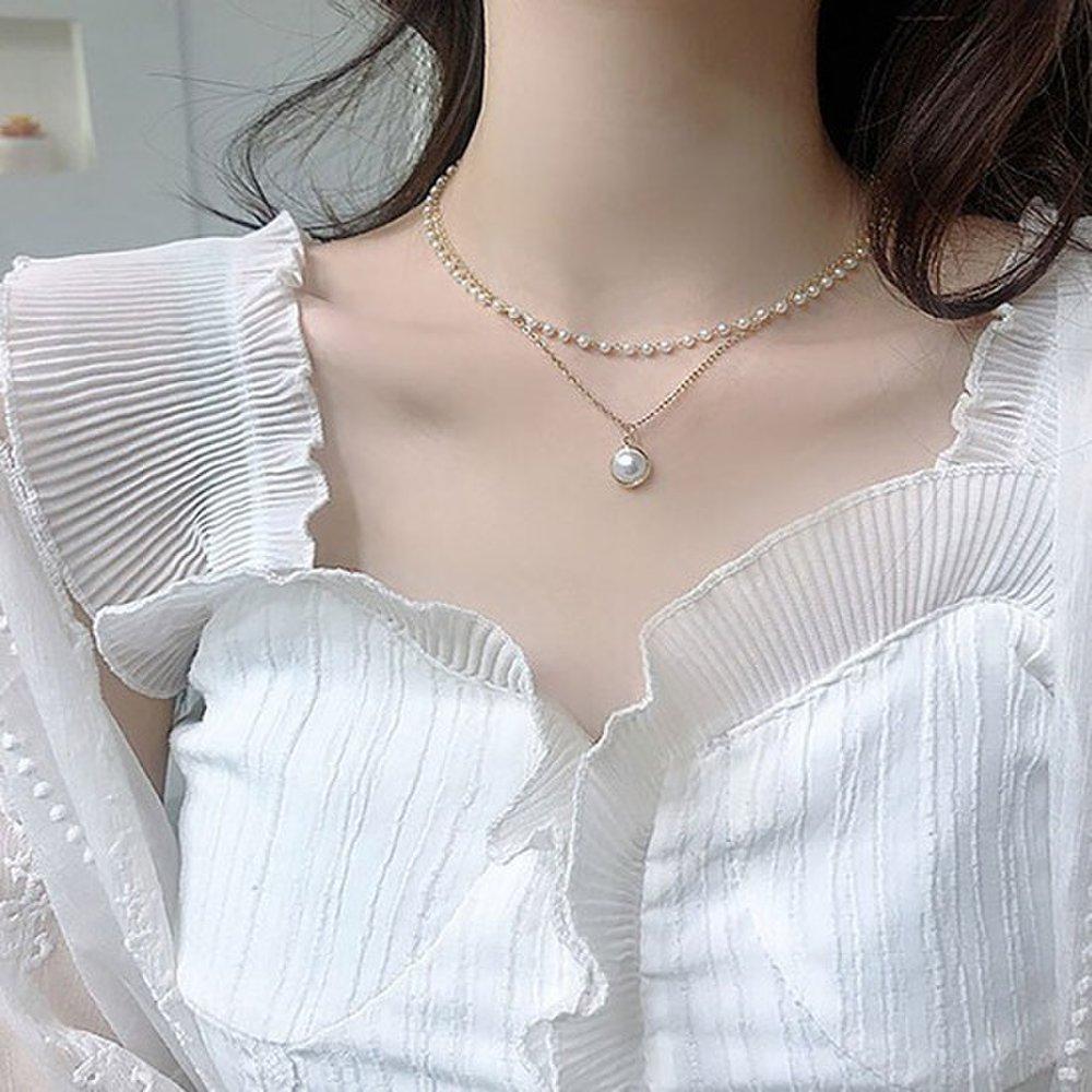 [Mariencoco] Pearl Radar Double-Line Choker Necklace_Ih