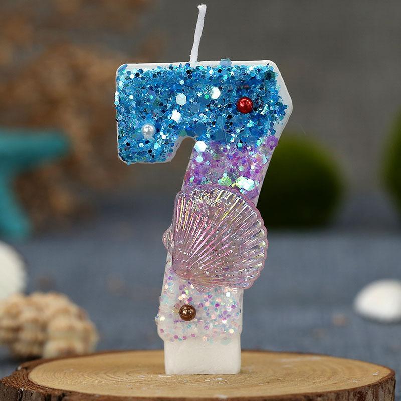 Blue Birthday Number Candle Pearled Cake Funny Decoration Party Supplies Memories Candle Sparkles Beautiful Child Lamps Candles