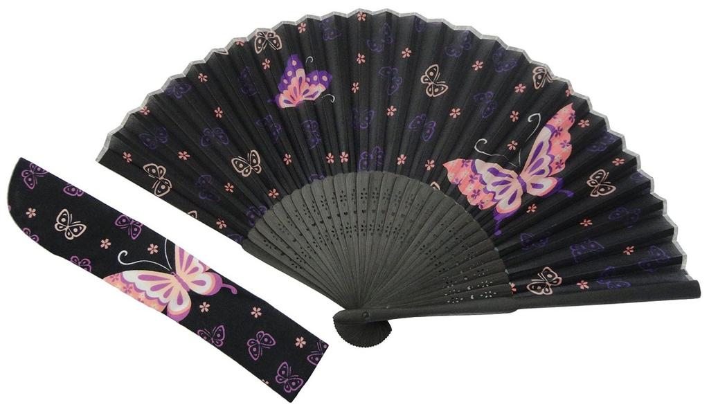 Kyosuke Folding Cute and Modern Butterfly Includes Fan Butterfly Women's Fan, Stylish, Design, Black, Bag, Design, K-110