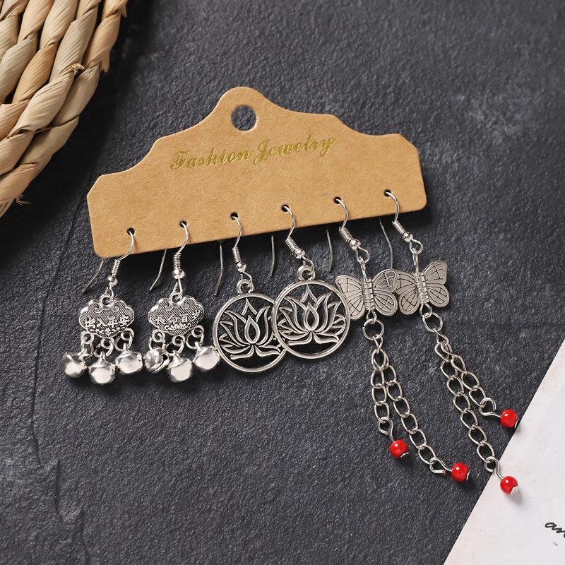 Earrings Set, Retro Handmade Tibetan Silver Earrings, Simple and Versatile Fringed Women's Ear Jewelry.