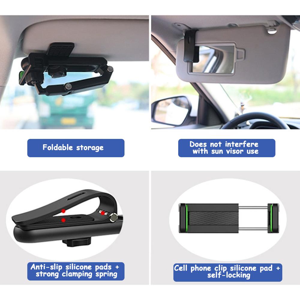 Multifunctional Car Sun Visor Phone Holder 360° Rotating Universal Cell Phone Support for iPhone Samsung Android