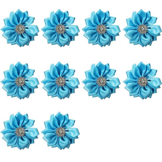 10 stk 4 cm satengbånd blomster skinnende rhinestone applikasjoner DIY bryllupshåndverk