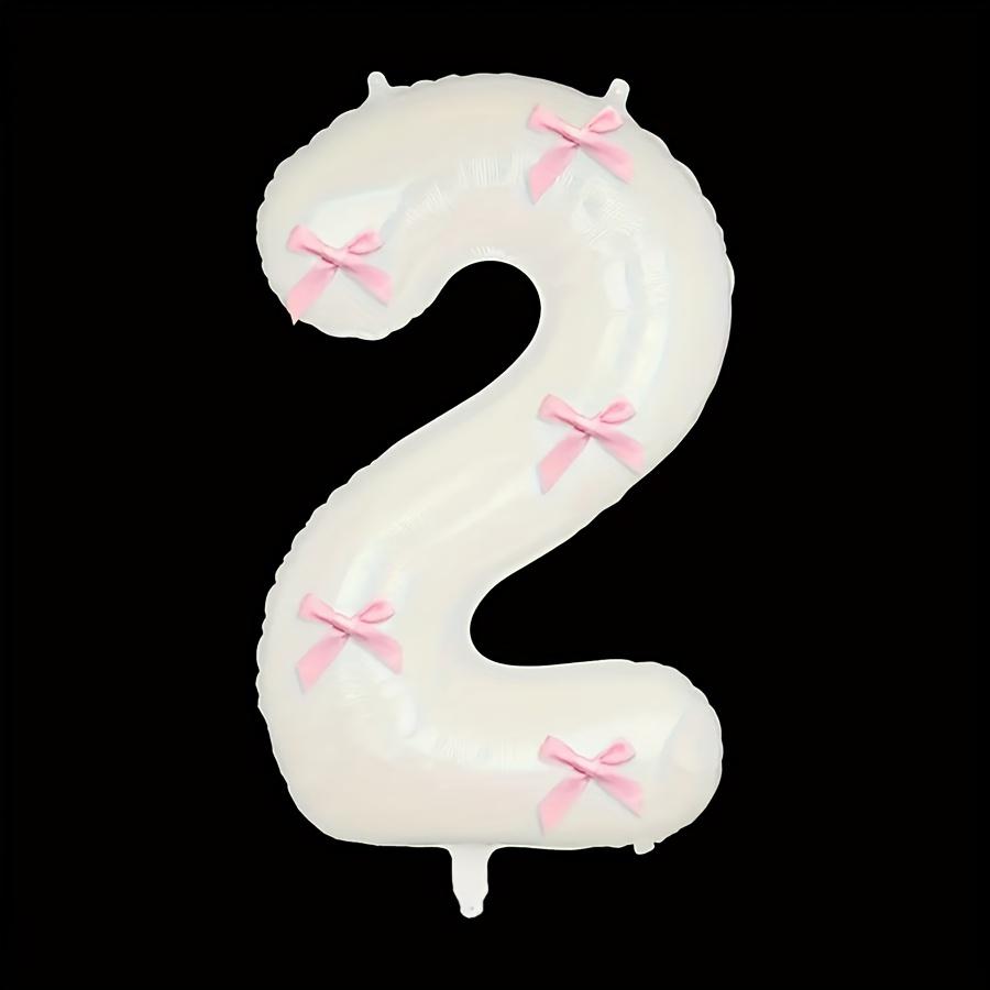 

1pc 32 Inch White Number Aluminum Foil Balloon 5pcs Bow and Dot Glue Combination Birthday Anniversary Festivals Party Decoration 32inch