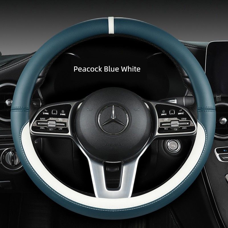 New Car Steering Wheel Cover All Year Round Neutral Fashion Color Contrast Non Slip Abrasion Resistant Napa Leather Car Steering Wheel Cover