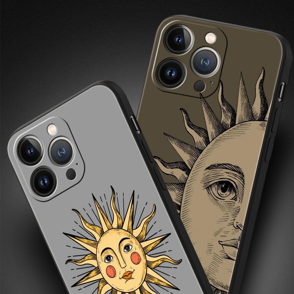 Funny Sun Moon Angel Eyes Luxury Phone Case For iPhone 11 14 15 Pro MAX 12 13 Mini 7 8 Plus X XR XS SE Shockproof Cover Funda