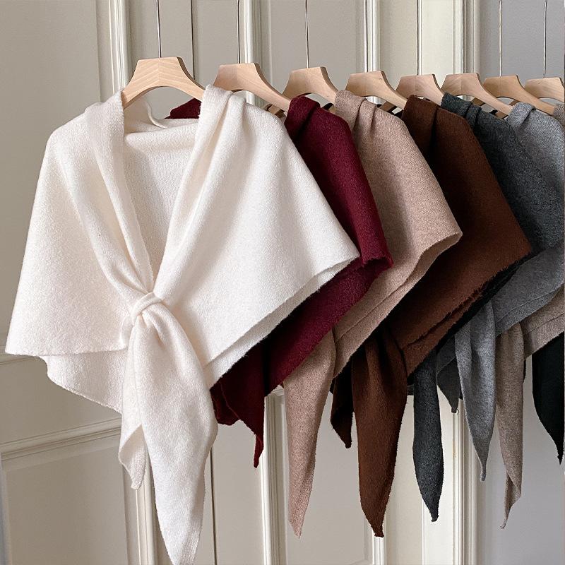  Winter Shawl For Women Warm Scarf Triangle Knit Scarves Hijab Solid Lady Wrap Female Pashmina Bandana Head Scarfs New