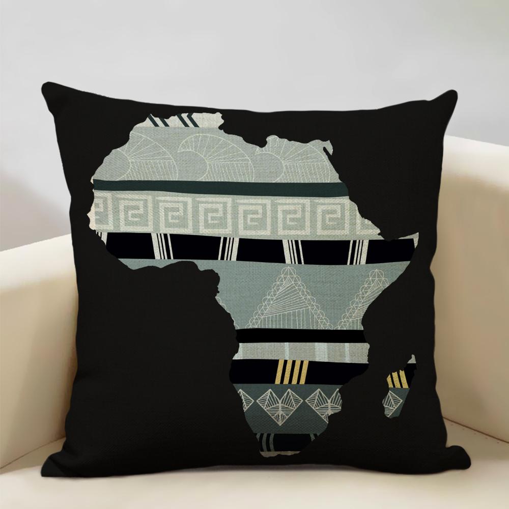 Map of Africa Geometrics Sofa Decorative Pillow Case African Pattern Cushion Cover LinenThrow Pillowcase