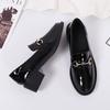 British style velvet small leather shoes women's 2025 spring and autumn new professional work women's shoes mid-heel heightened black loafers