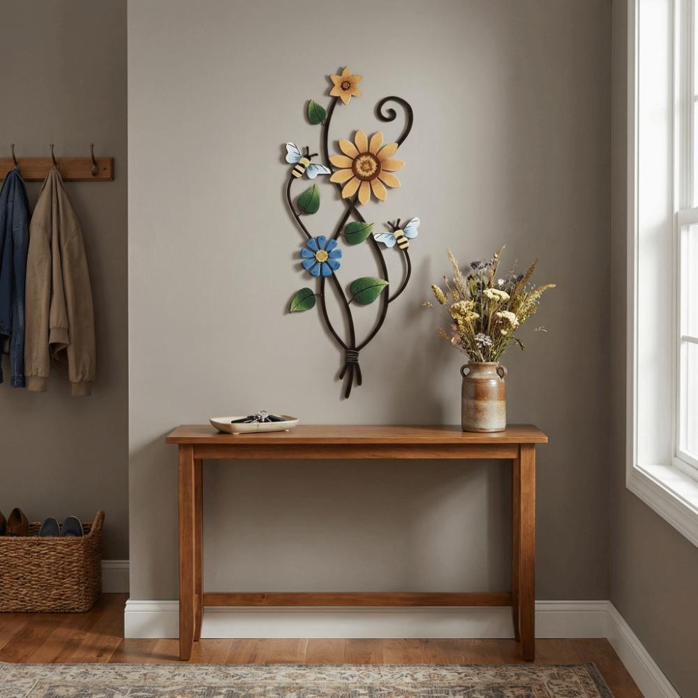 2D Wall Decoration Plate Sweet Flower Garden Decoration Retro Bee Flower Wall Decoration  Home
