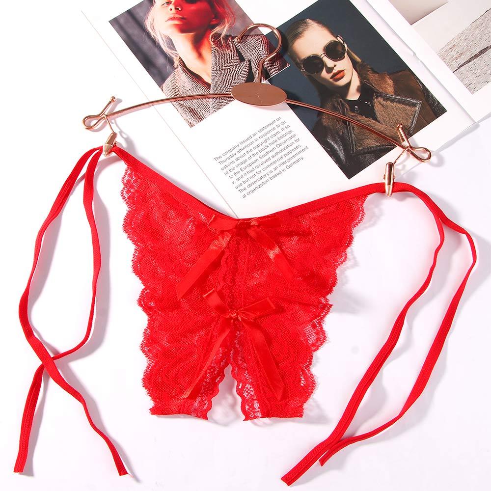 Lace Floral Side Tie Exotic Underpants T-Back T-pants Open Crotch G-string Thongs Panties Briefs