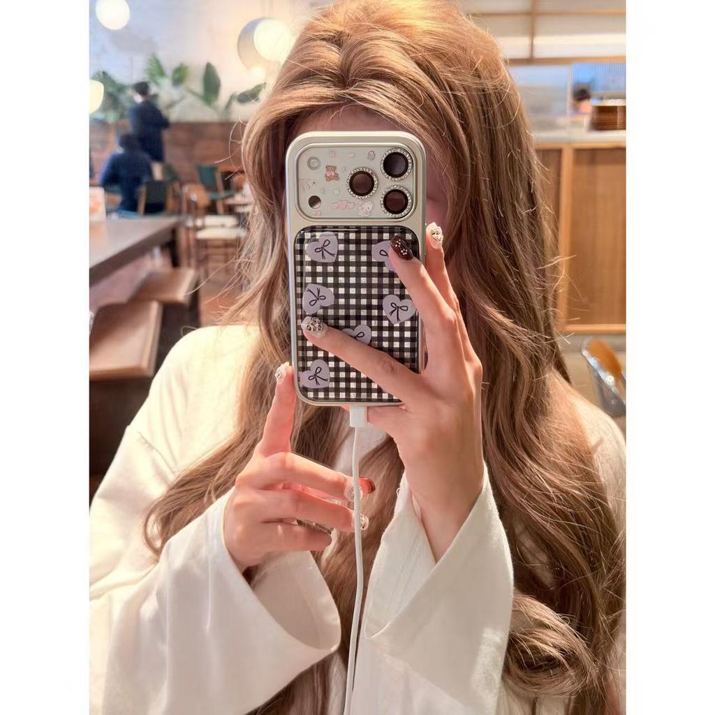 Ins Korean Plaid Love Bow Is Suitable for Apple 17/16promax Mobile Phone Case iPhone15/14.