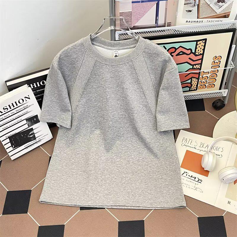 

Мужская футболка премиум-класса из тяжелого космического хлопка - Новинка 2025 года, полурукав, жидкая текстура XL серый