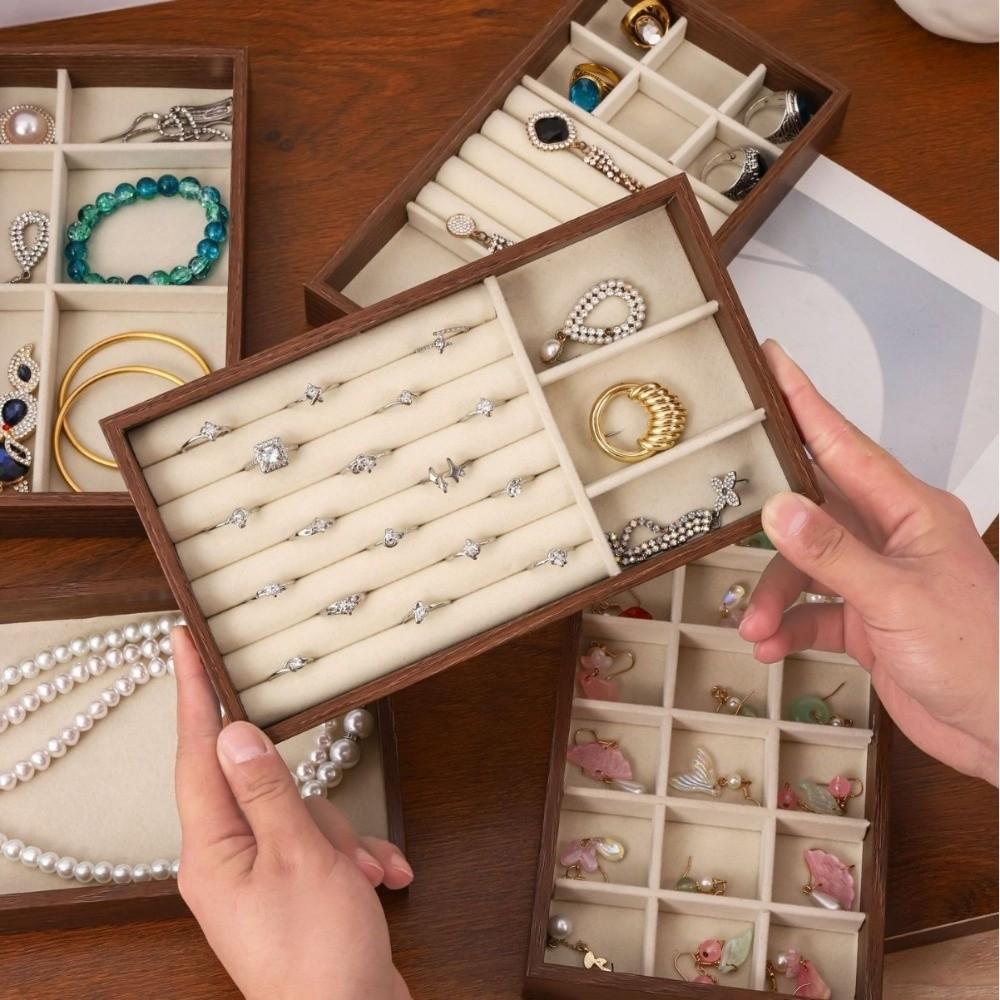 23X13X3CM Jewelry Tray Velvet Surface Flannel Lining Display Tray Walnut Material Exquisite Design Storage Solution Display