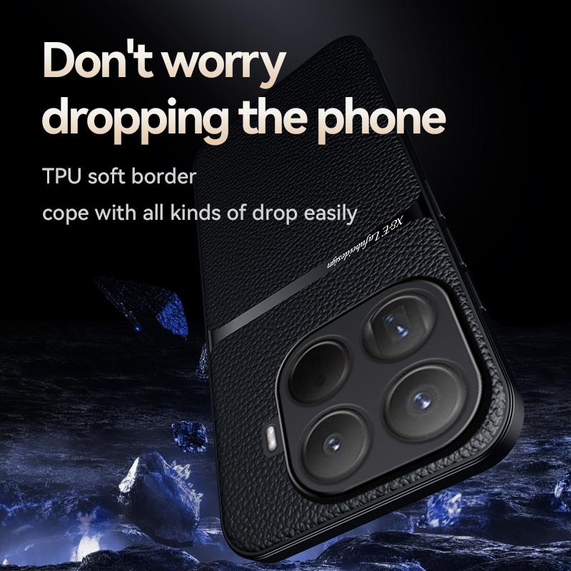 För Xiaomi 15T 15T Pro lädertextur, inbyggt magnetiskt TPU mjukt anti-fall anti-fingeravtryck telefonskal