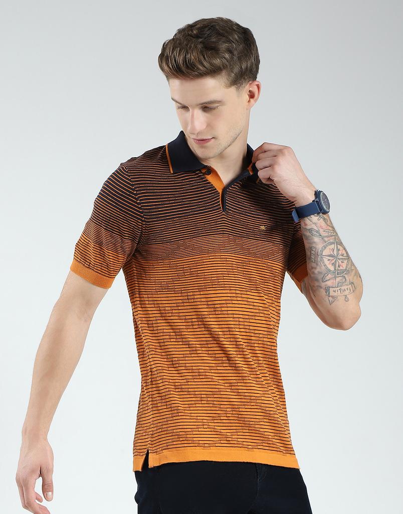 MONTE CARLO Men's Regular Fit Self Designed Half Sleeve Polo T-Shirt
