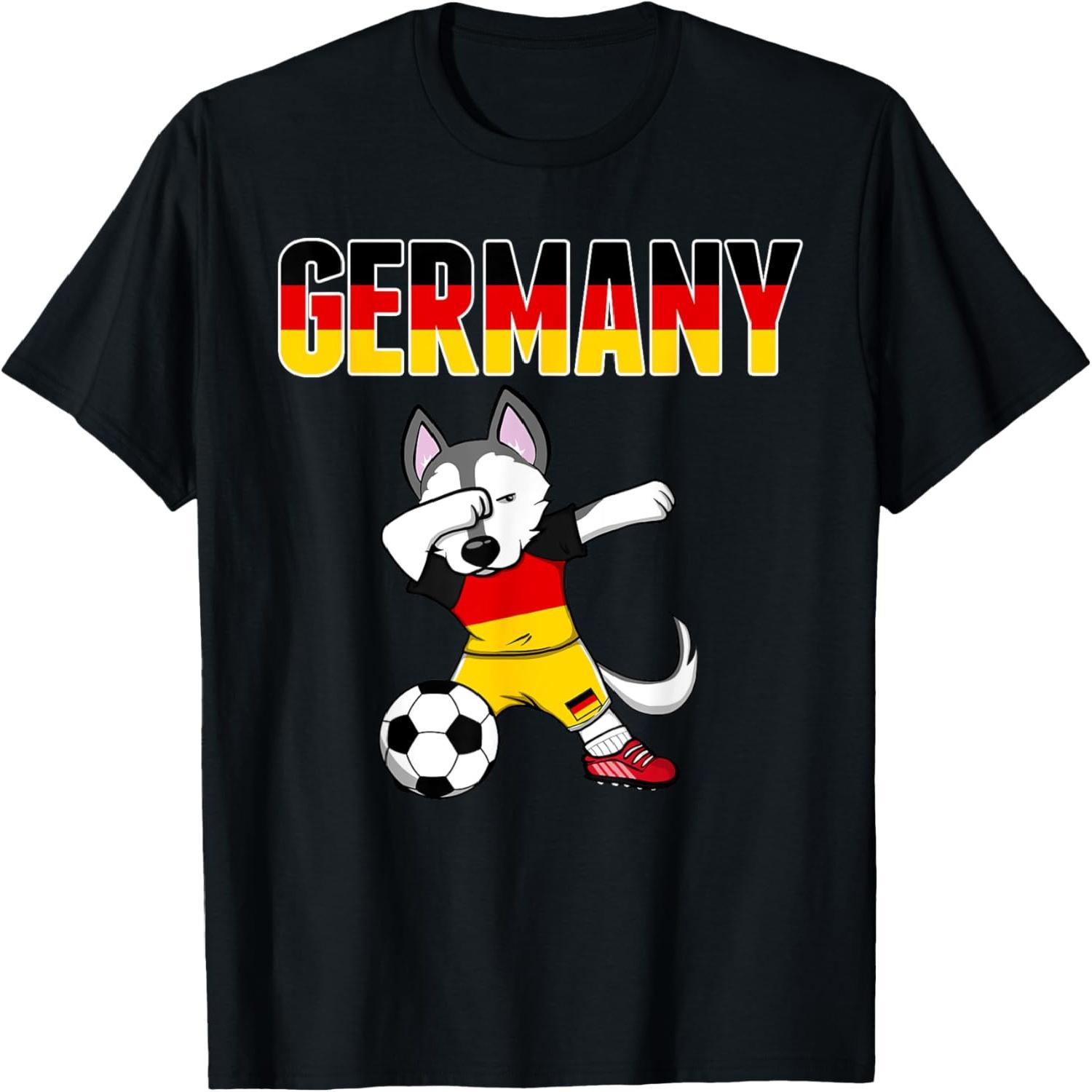 Dabbing Husky Dog Germany Soccer Fans Jersey German Football T-Shirt S