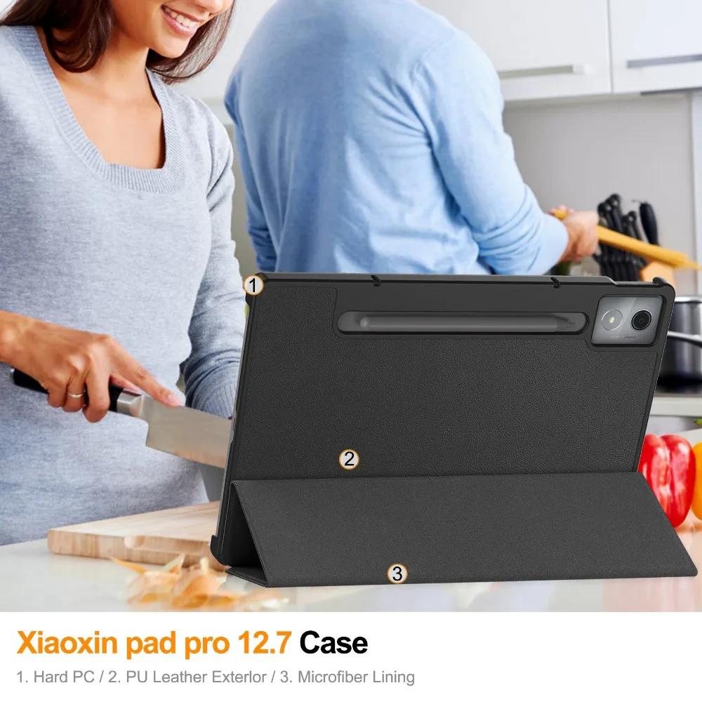 For Xiaoxin Pad Pro 12.7 Tri-Folding Stand Smart Tablet Case for XiaoxinPad Xiaoxin Pad Pro 12.7 Cover funda