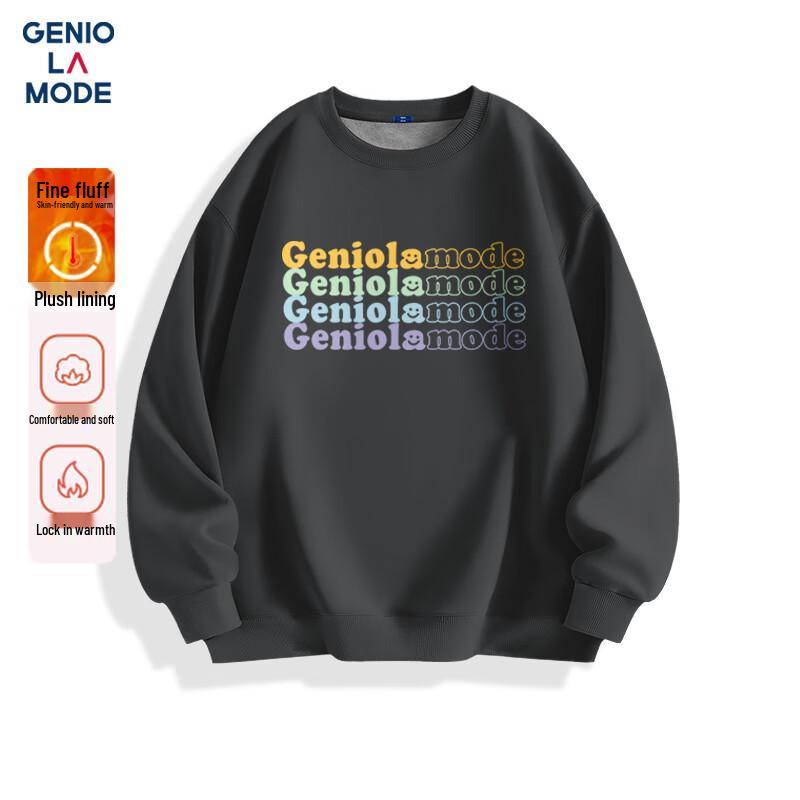 GENIOLAMODE Мужской свитшот с круглым вырезом и принтом на флисовой подкладке XL