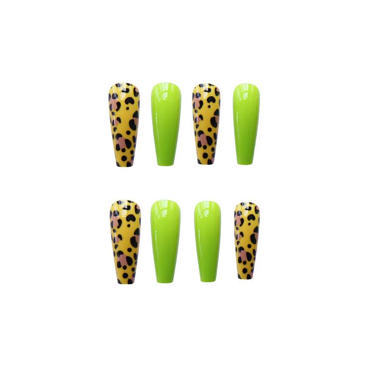 Artificial Nails Leopard Print Fluorescent Green Long Ballet Nails Fake Nail Patches Manicure Patches