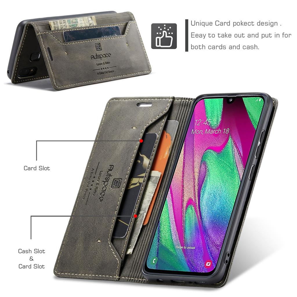 Premium Vintage Leather Wallet Case for Samsung Galaxy A40 - RFID Blocking, Flip Cover with Card Slots (4 Colors)