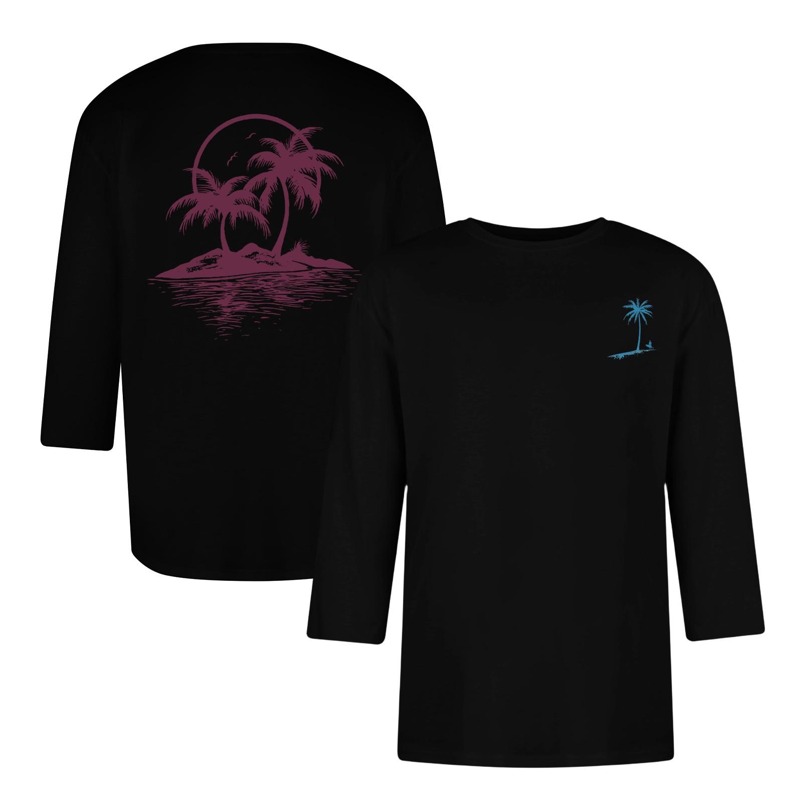 

Men s casual and fashionable printed collar three-quarter sleeve top T-shirt S чорний