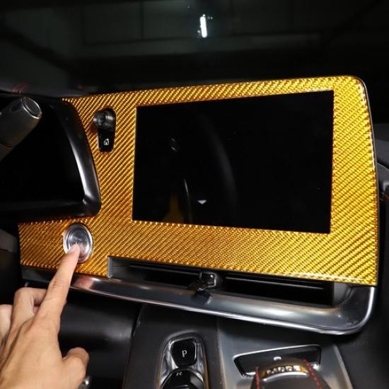 Yellow Carbon Fiber Black Navigation Screen Panel Sticker For Corvette C8 20-25